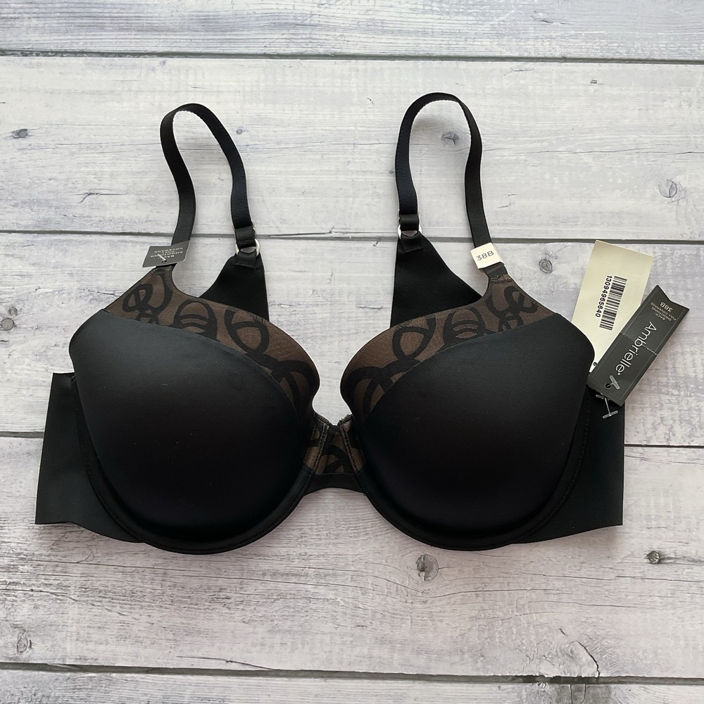 Ambrielle Bra Womens 38B Black Back Smoothing Full Coverage Underwire NEW